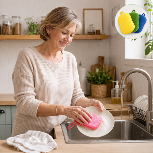 Spongéo | Éponge lavable en machine 2 faces microfibre et grattante anti-rayures