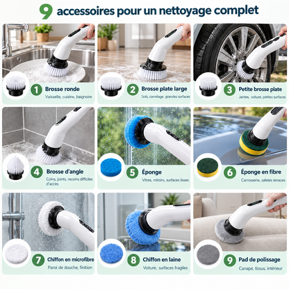 CleanPro 360 | Brosse de nettoyage rotative électrique sans fil 9 en 1