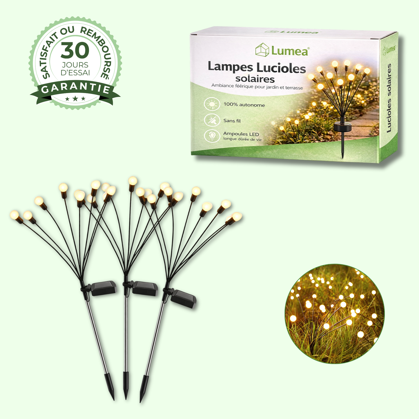 Lampes Lucioles solaires sur pied | Ambiance féérique pour jardin et balcon