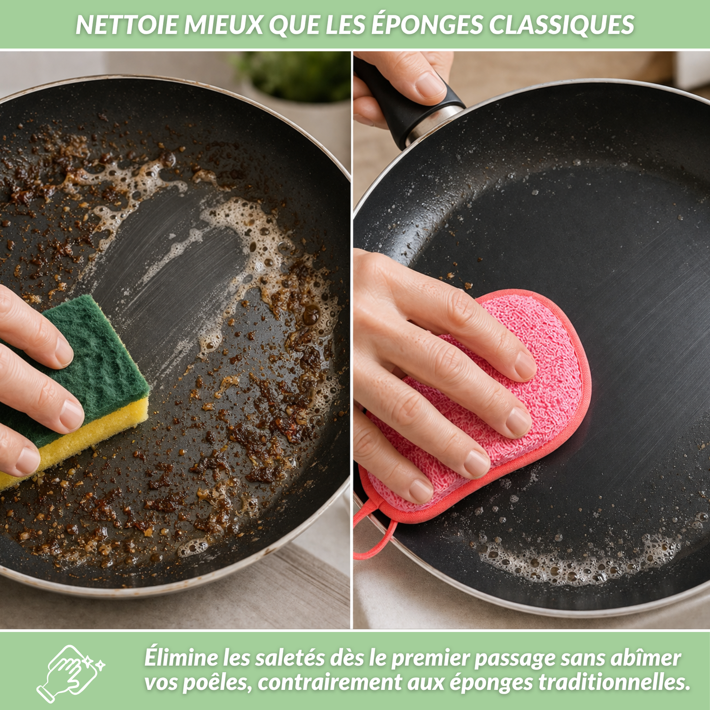 Spongéo | Éponge lavable en machine 2 faces microfibre et grattante anti-rayures