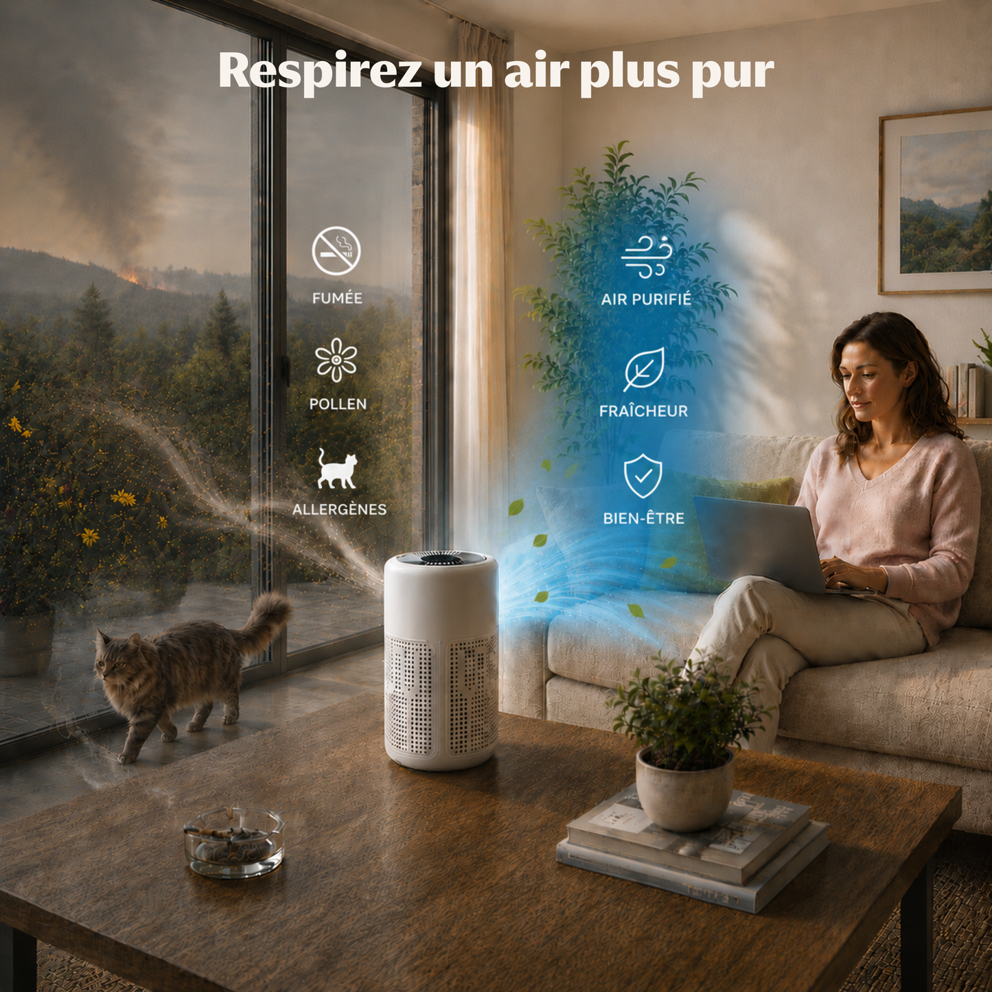 AirPur™ | Purificateur d’air ionique contre la poussière, le pollen et les allergènes