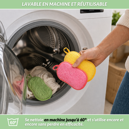 Spongéo | Éponge lavable en machine 2 faces microfibre et grattante anti-rayures