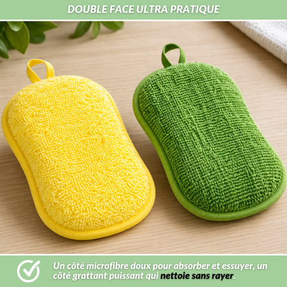Spongéo | Éponge lavable en machine 2 faces microfibre et grattante anti-rayures