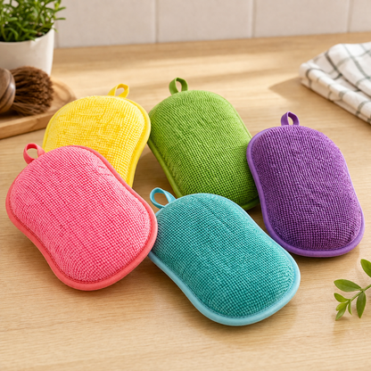 Spongéo | Éponge lavable en machine 2 faces microfibre et grattante anti-rayures
